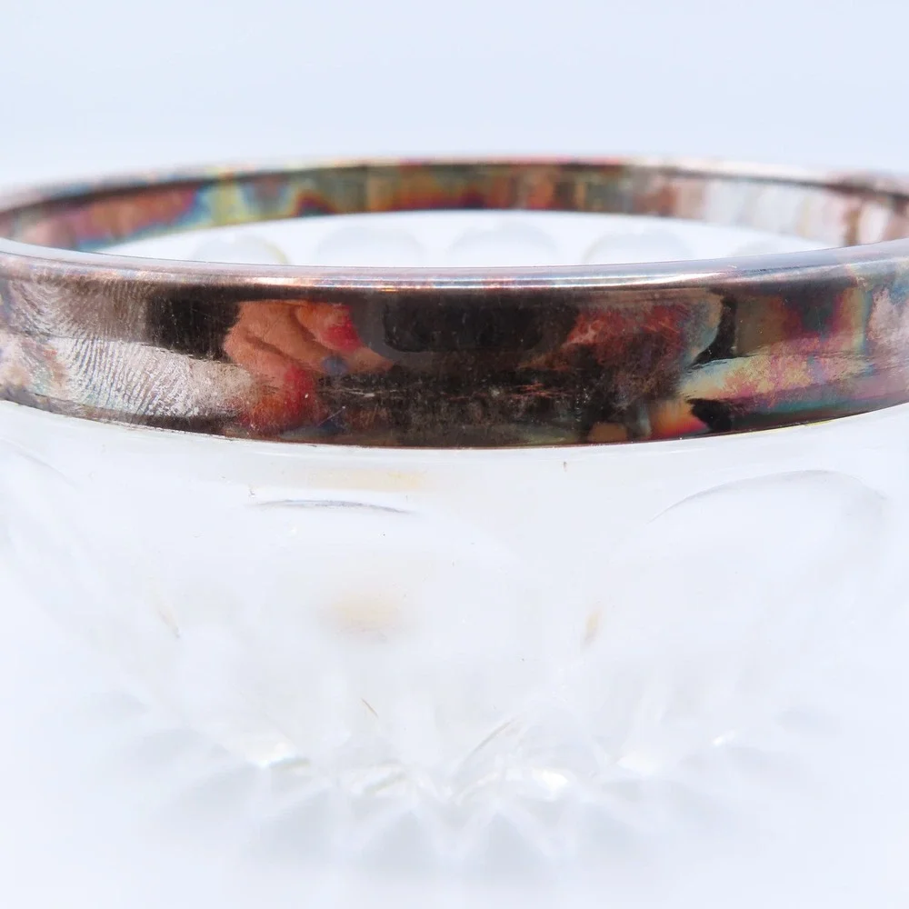 William Adams Lead Crystal Jam Bowl Silver Plated Rim and Spoon West Germany MCM